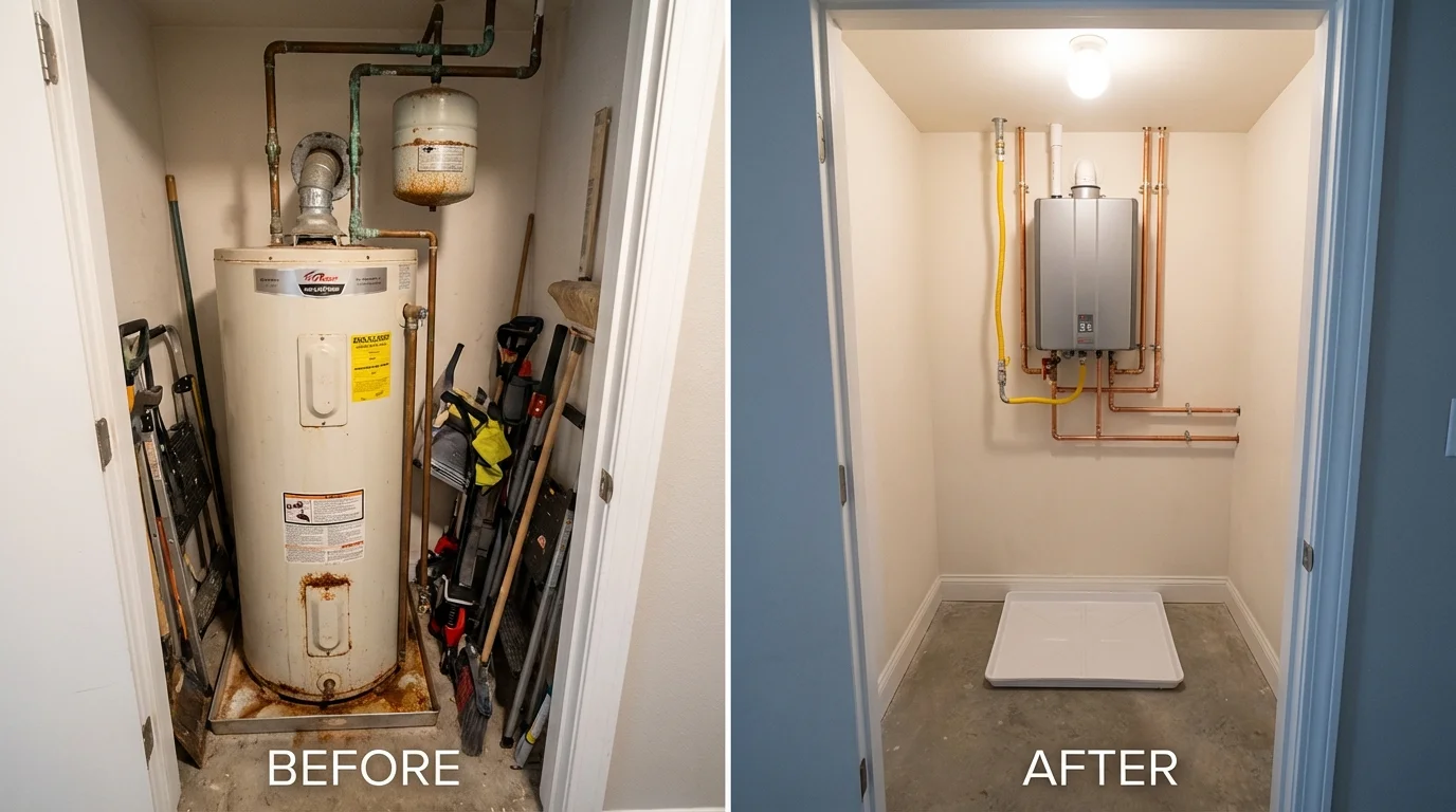 Tank water heater versus wall-mounted tankless unit comparison for Hardin, IL homeowners